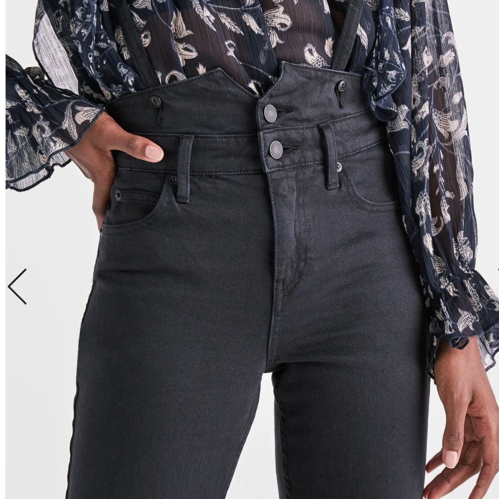 Lucky Brand High Rise Skinny Black Jeans With Suspenders